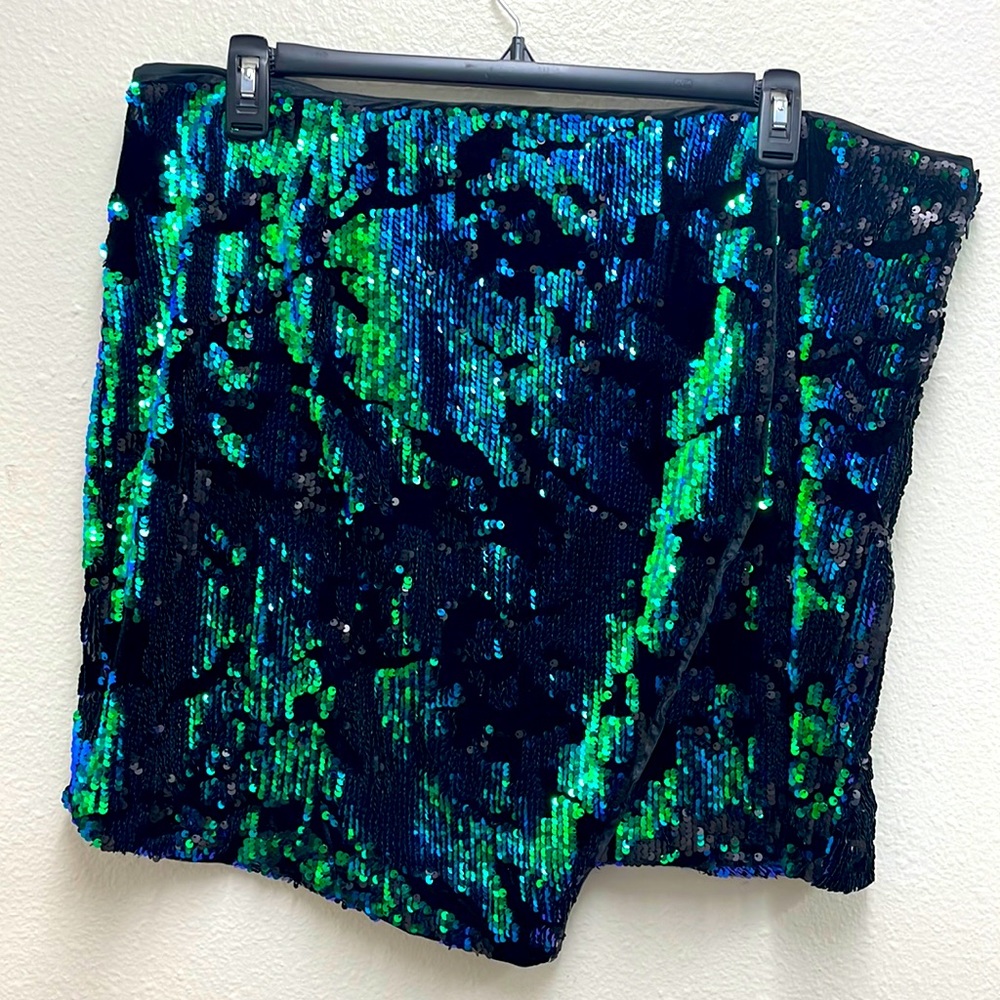 Sz 3x - Sequin & Velvet - Green/Mermaid/Black Skirt - Hook Eye & Zipper Closure